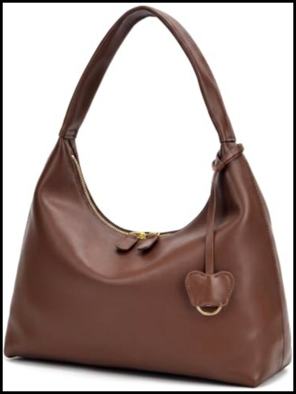 Vegan Leather Slouchy Hobo Shoulder Bag with Crescent Design